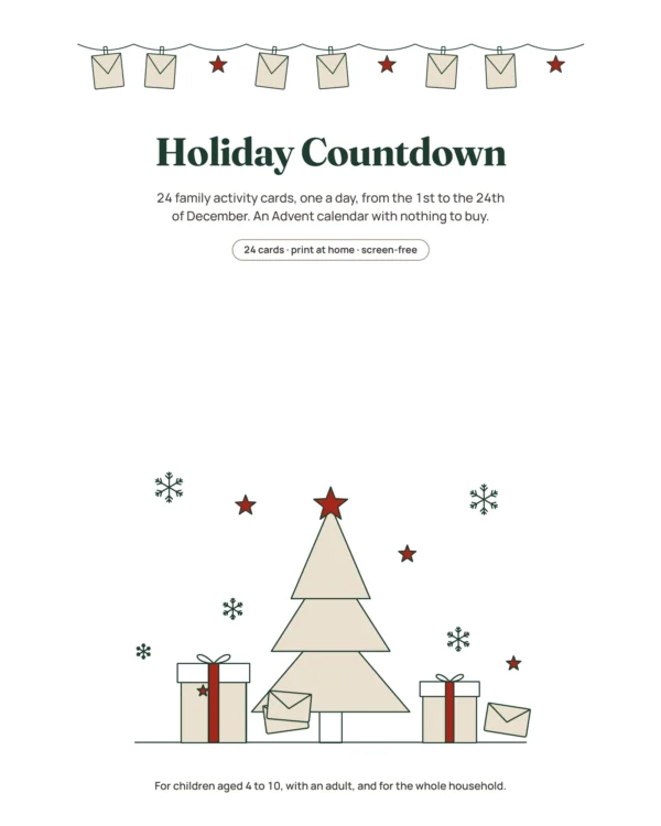 Holiday Countdown — 24 Printable Family Activity Cards (Advent Calendar)