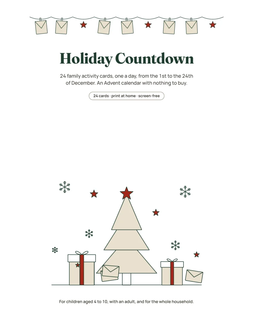 Holiday Countdown — 24 Printable Family Activity Cards (Advent Calendar)