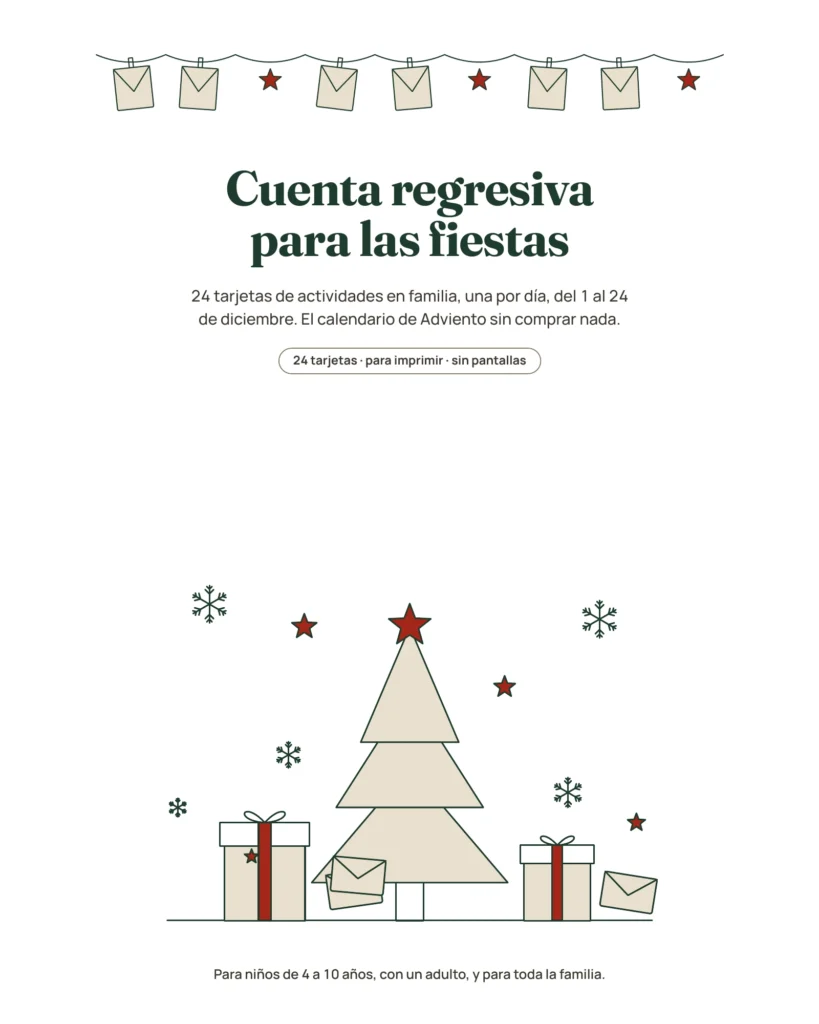 Cuenta regresiva para las fiestas — 24 tarjetas de actividades en familia para imprimir (calendario de Adviento)