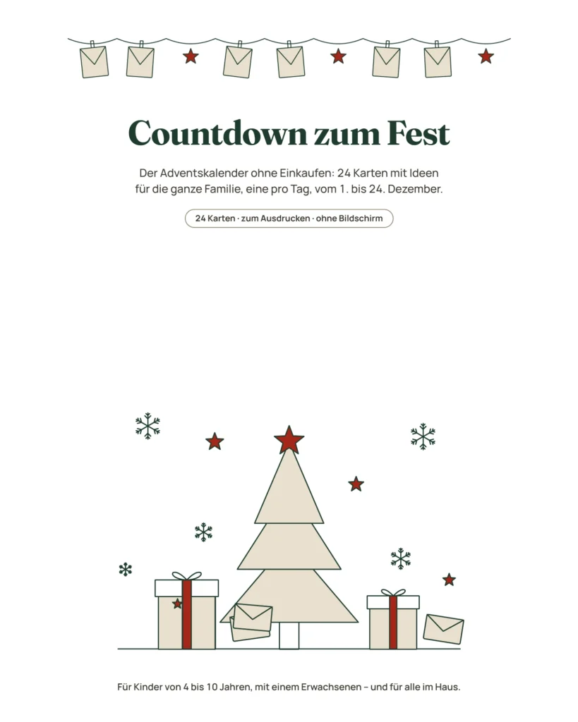 Countdown zum Fest — Adventskalender mit 24 Aktivitätskarten für die Familie zum Ausdrucken
