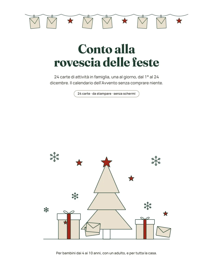 Conto alla rovescia delle feste — 24 carte di attività in famiglia da stampare (calendario dell'Avvento)