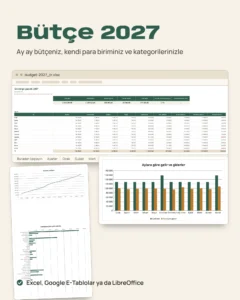 Bütçe 2027 — Excel ve Google E-Tablolar bütçe tablosu, ay ay, kendi para biriminizle
