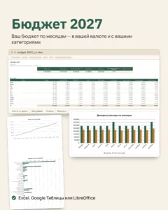 Бюджет 2027 — таблица семейного бюджета в Excel и Google Таблицах, по месяцам, в вашей валюте