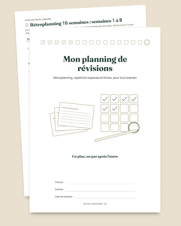 Planning de révisions d'examens — rétroplanning, répétition espacée et fiches à remplir (PDF non daté)
