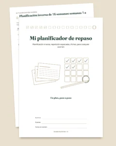 Planificador de repaso para exámenes — planificación inversa, repetición espaciada y fichas para rellenar (PDF sin fechas)
