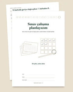Sınav çalışma planlayıcısı — geriye doğru plan, aralıklı tekrar ve doldurulabilir özet kartları (tarihsiz PDF)