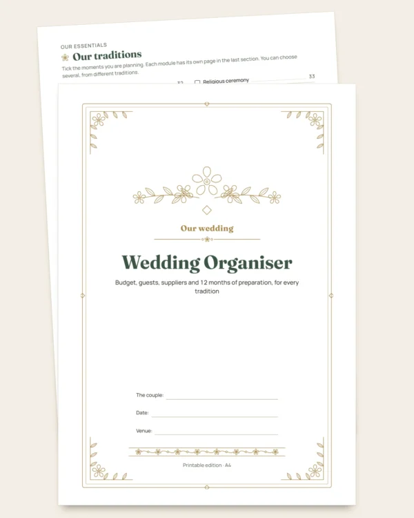 Wedding Organiser — printable PDF planner and budget spreadsheet, whatever your tradition