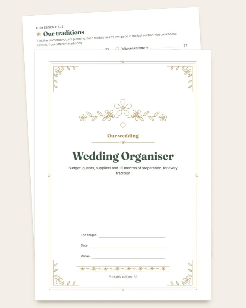 Wedding Organiser — printable PDF planner and budget spreadsheet, whatever your tradition