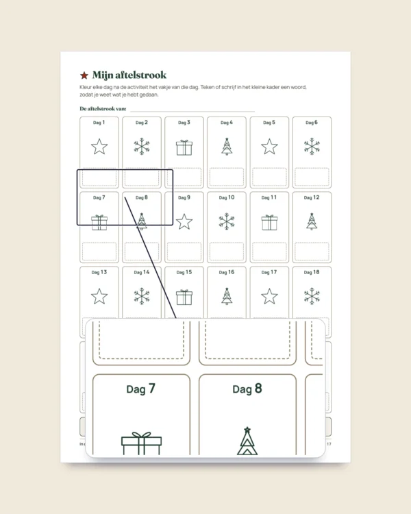 Aftellen naar de feestdagen — adventskalender met 24 activiteitenkaarten voor het gezin om te printen