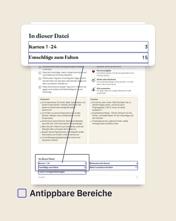 Countdown zum Fest — Adventskalender mit 24 Aktivitätskarten für die Familie zum Ausdrucken