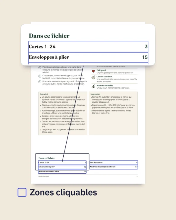 Compte à rebours des fêtes — 24 cartes d'activités en famille à imprimer (calendrier de l'Avent)