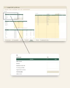 Orçamento 2027 — planilha Excel e Google Planilhas, mês a mês, na sua moeda