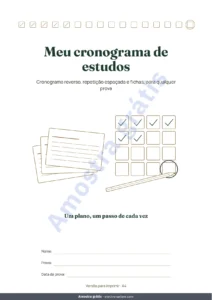 Meu cronograma de estudos — Cronograma de estudos para provas — cronograma reverso, repetição espaçada e fichas para preencher (PDF sem datas)
