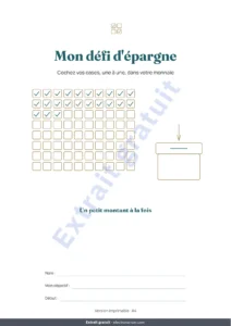 Mon défi d'épargne — Défi d’épargne — carnet PDF à cocher et classeur calculé, dans votre devise (compatible Excel, Google Sheets et LibreOffice)