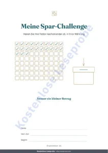 Meine Spar-Challenge — Spar-Challenge — PDF-Heft zum Abhaken und Rechentabelle in Ihrer Währung (kompatibel mit Excel, Google Sheets und LibreOffice)