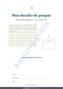 Meu desafio de poupar — Desafio de poupar — caderno em PDF para marcar e planilha que faz as contas, na sua moeda (compatível com Excel, Google Sheets e LibreOffice)