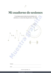 Mi cuaderno de sesiones — Mi cuaderno de sesiones — diario de entrenamiento de 12 semanas (caminata, carrera, gimnasio), PDF para imprimir