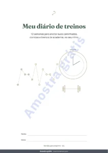 Meu diário de treinos — Meu diário de treinos — caderno de 12 semanas (caminhada, corrida, academia), PDF para imprimir