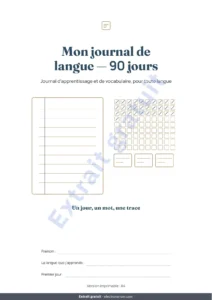 Mon journal de langue — 90 jours — Mon journal de langue — 90 jours d’apprentissage et de vocabulaire, pour toute langue (PDF à imprimer)