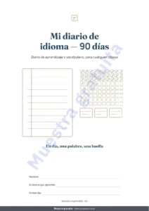 Mi diario de idioma — 90 días — Mi diario de idioma — 90 días : aprendizaje y vocabulario, para cualquier idioma (PDF para imprimir)