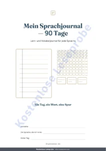 Mein Sprachjournal — 90 Tage — Mein Sprachjournal — 90 Tage Lernen und Vokabeln, für jede Sprache (PDF zum Ausdrucken)