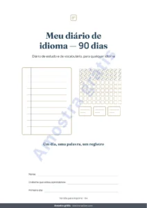 Meu diário de idioma — 90 dias — Meu diário de idioma — 90 dias de estudo e vocabulário, para qualquer idioma (PDF para imprimir)
