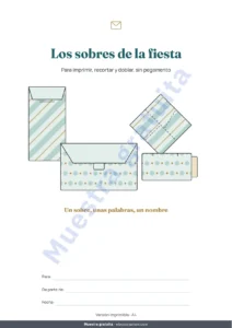Los sobres de la fiesta — Los sobres de la fiesta — 4 plantillas para imprimir y doblar sin pegamento, con tarjetas y etiquetas (PDF A4 y Letter)