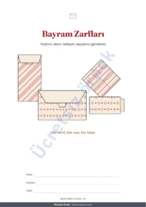 Bayram Zarfları — Bayram Zarfları — yapıştırıcısız katlanan 4 bayram harçlığı zarfı şablonu, kartlar ve isim etiketleri (PDF, A4 ve Letter)