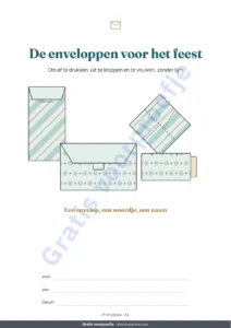 De enveloppen voor het feest — De enveloppen voor het feest — 4 sjablonen om af te drukken en te vouwen zonder lijm, met kaartjes en labels (PDF A4 en Letter)