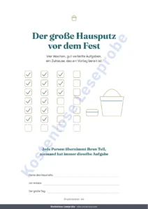 Der große Hausputz vor dem Fest — Der große Hausputz vor dem Fest — Putzplan für 4 Wochen mit gerechter Aufgabenverteilung für 2 bis 6 Personen (PDF zum Ausdrucken)