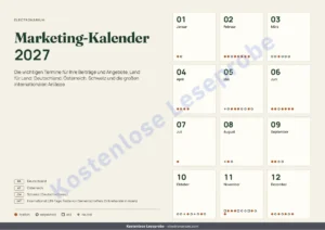 Marketing-Kalender 2027 — Marketing-Kalender 2027 — Termine nach Land und Ideen für Beiträge, PDF + Tabelle + Kalenderdatei