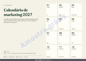 Calendário de marketing 2027 — Calendário de marketing 2027 — datas comemorativas do Brasil e ideias de posts, PDF + planilha + agenda