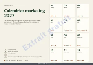 Calendrier marketing 2027 — Calendrier marketing 2027 — dates par pays et idées de publication, PDF + tableur + agenda