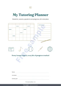 My Tutoring Planner — Private Lessons Tracker — workbook for students, lessons and payments + printable PDF notebook (Excel, Google Sheets and LibreOffice)