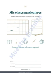 Mis clases particulares — Control de clases particulares — plantilla Excel de estudiantes, clases y pagos + cuaderno PDF para imprimir (Excel, Google Sheets y LibreOffice)