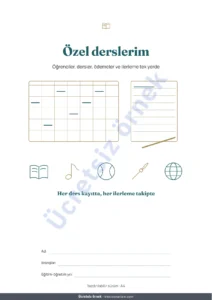 Özel derslerim — Özel ders takip tablosu — öğrenciler, dersler ve ödemeler için tablo + yazdırılabilir PDF defter (Excel, Google Sheets ve LibreOffice)