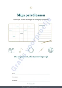 Mijn privélessen — Privélessen & bijles — werkmap voor leerlingen, lessen en betalingen + PDF-boekje om te printen (Excel, Google Sheets en LibreOffice)