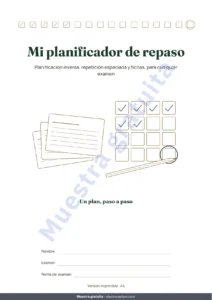 Mi planificador de repaso — Planificador de repaso para exámenes — planificación inversa, repetición espaciada y fichas para rellenar (PDF sin fechas)