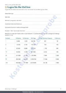 Legen Sie Ihr Ziel fest — Spar-Challenge — PDF-Heft zum Abhaken und Rechentabelle in Ihrer Währung (kompatibel mit Excel, Google Sheets und LibreOffice)