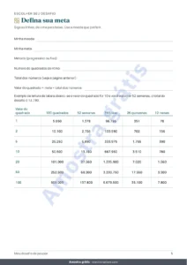 Defina sua meta — Desafio de poupar — caderno em PDF para marcar e planilha que faz as contas, na sua moeda (compatível com Excel, Google Sheets e LibreOffice)