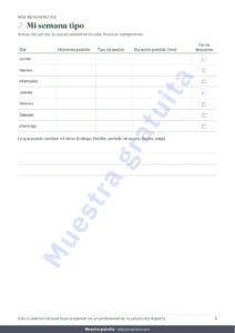 Mi semana tipo — Mi cuaderno de sesiones — diario de entrenamiento de 12 semanas (caminata, carrera, gimnasio), PDF para imprimir