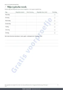 Mijn typische week — Mijn trainingslogboek — trainingsdagboek voor 12 weken (wandelen, hardlopen, sportschool), pdf om uit te printen