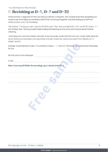Revisiting at D+1, D+7 and D+30 — My Language Journal — 90 days of learning and vocabulary, for any language (printable PDF)