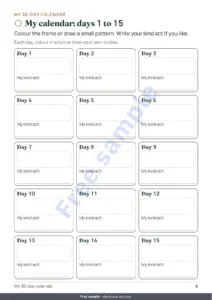 My calendar: days 1 to 15 — My Ramadan Activity Book — Games, Colouring and Kind Acts, Ages 5-10