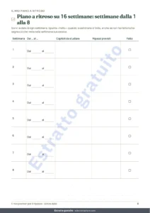Piano a ritroso su 16 settimane: settimane dalla 1 alla 8 — Planner per il ripasso degli esami — piano a ritroso, ripetizione spaziata e schede da compilare (PDF non datato)