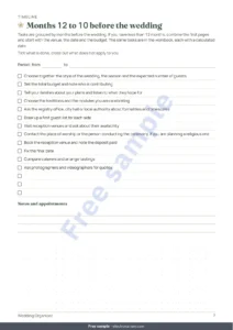 Months 12 to 10 before the wedding — Wedding Organiser — printable PDF planner and budget spreadsheet, whatever your tradition