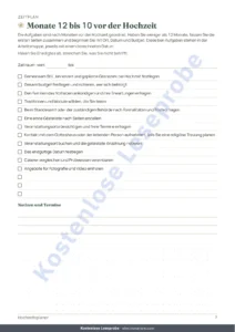 Monate 12 bis 10 vor der Hochzeit — Hochzeitsplaner — PDF zum Ausdrucken und Budget-Tabelle, für jede Tradition