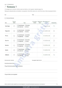 Semana 1 — Meu diário de treinos — caderno de 12 semanas (caminhada, corrida, academia), PDF para imprimir