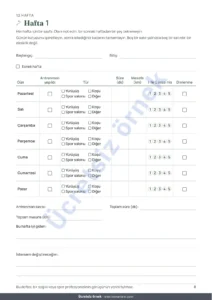 Hafta 1 — Antrenman Defterim — 12 haftalık antrenman günlüğü (yürüyüş, koşu, spor salonu), yazdırılabilir PDF