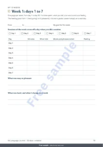 Week 1: days 1 to 7 — My Language Journal — 90 days of learning and vocabulary, for any language (printable PDF)
